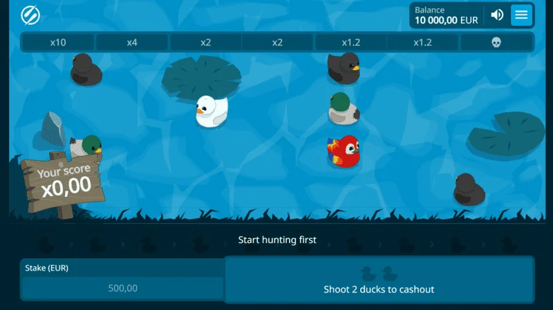 Exploding Ducks - écran de jeu avec des canards sur l'eau